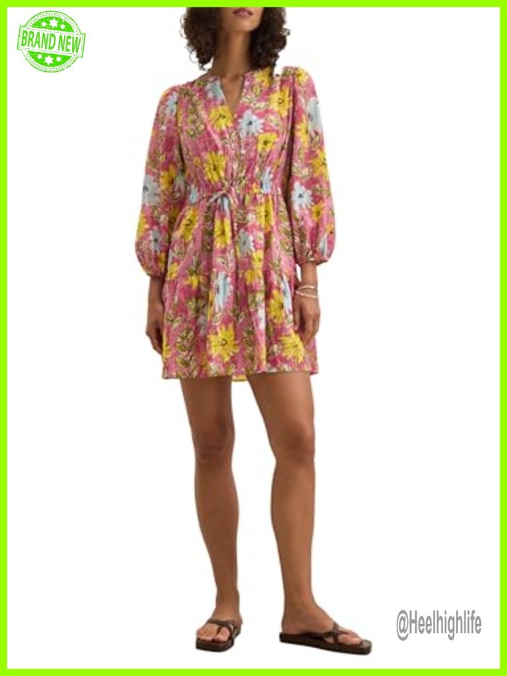 Velvet Graham Spencer Sheath Dress Floral Garden Print Notch Neck Long Sleeve